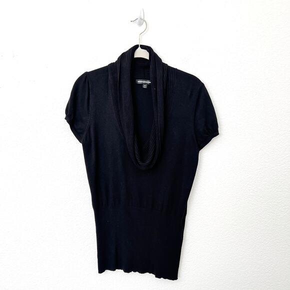 [Express] Black Cowl Neck Ribbed Knit Short Sleeve Sweater Top Size Medium M - Picture 1 of 9